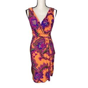Lauren Ralph Lauren Vivid Orange Paisley 60’s Mod Inspired Sheath Dress Size 6